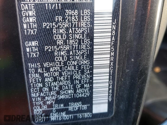 2012 Nissan Juke SL with VIN JN8AF5MRXCT104429, listed as a Copart auction lot 82559014 with Not Provided miles and Salvage Title. Bid and sale history available at carsss.com. Image 12.