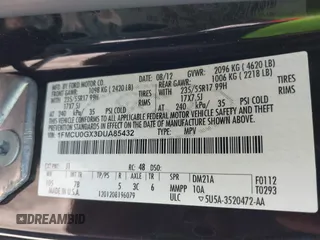 2013 Ford Escape SE with VIN 1FMCU0GX3DUA85432, listed as a IAAI auction lot 42018437 with Not Provided miles and . Bid and sale history available at DreamBid. Image 9.