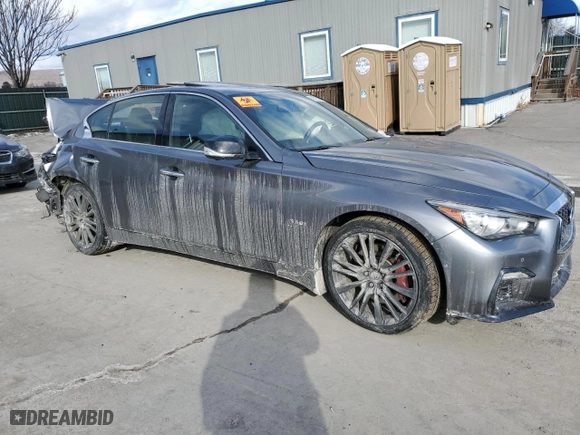 2018 Infiniti Q50 RED SPORT 400 with VIN JN1FV7AR2JM481755, listed as a Copart auction lot 88328505 with 0 mi miles and Salvage Title. Bid and sale history available at carsss.com. Image 4.