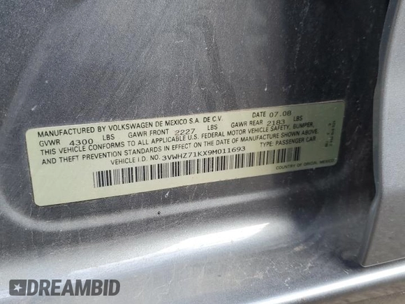 2009 Volkswagen Jetta z VIN 3VWHZ71KX9M011693, wystawiony jako Copart lot #87076904 z przebiegiem 157 478 mil mil oraz Szkoda całkowita • Salvage title. Historia ofert i sprzedaży dostępna na DreamBid. Obrazek 13.