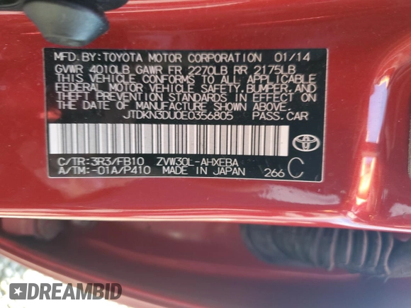 2014 Toyota Prius Four z VIN JTDKN3DU0E0356805, wystawiony jako Copart lot #46335705 z przebiegiem 78 538 mil mil oraz Szkoda całkowita • Salvage title. Historia ofert i sprzedaży dostępna na DreamBid. Obrazek 12.