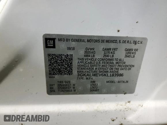 2019 GMC Terrain SLE with VIN 3GKALMEV6KL183986, listed as a Copart auction lot 46639265 with 90,778 mi miles and Clean Title. Bid and sale history available at carsss.com. Image 13.