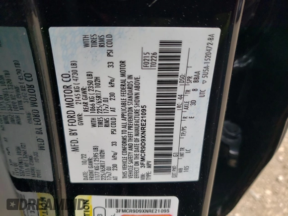 2022 Ford Bronco Sport Badlands z VIN 3FMCR9D9XNRE21095, wystawiony jako Copart lot #57636345 z przebiegiem 60 386 mil mil oraz Szkoda całkowita • Salvage title. Historia ofert i sprzedaży dostępna na DreamBid. Obrazek 13.