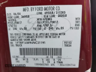 2004 Ford F-150 XL with VIN 1FTRF14W94NC31191, listed as a IAAI auction lot 42348767 with 265,315 mi miles and . Bid and sale history available at DreamBid. Image 9.