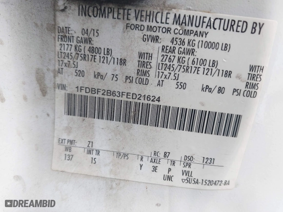 2015 Ford Super Duty F-250 SRW XL with VIN 1FDBF2B63FED21624, listed as a IAAI auction lot 41791384 with 465,396 mi miles. Bid and sale history available at carsss.com. Image 9.