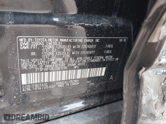 2020 Toyota RAV4 XLE with VIN 2T3P1RFV8LC061598, listed as a IAAI auction lot 41850442 with 40,175 mi miles and . Bid and sale history available at DreamBid. Image 9.