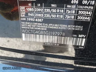 2016 Mercedes-Benz GLA with VIN WDCTG4GB5GJ197978, listed as a IAAI auction lot 41194006 with 178,671 mi miles. Bid and sale history available at carsss.com. Image 9.