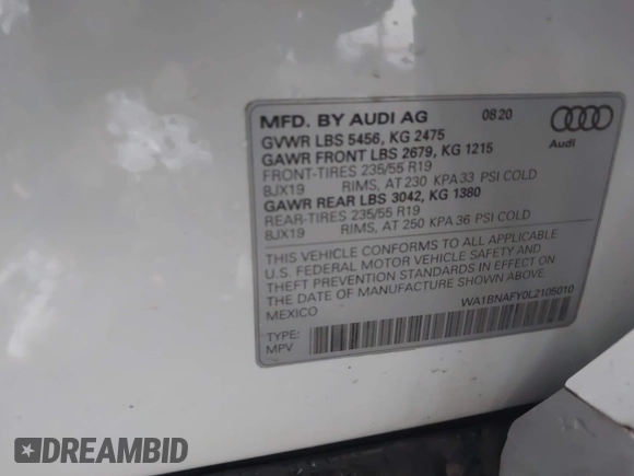 2020 Audi Q5 Premium Plus z VIN WA1BNAFY0L2105010, wystawiony jako IAAI lot #42121483 z przebiegiem 64 244 mil mil oraz . Historia ofert i sprzedaży dostępna na DreamBid. Obrazek 9.