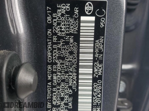 2017 Toyota Prius Plus with VIN JTDKARFP7H3044859, listed as a Copart auction lot 56363135 with 95,194 mi miles and Salvage title. Bid and sale history available at DreamBid. Image 13.