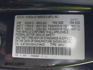 2017 Acura RDX with VIN 5J8TB3H35HL018433, listed as a IAAI auction lot 41628778 with 216,627 mi miles. Bid and sale history available at carsss.com. Image 9.