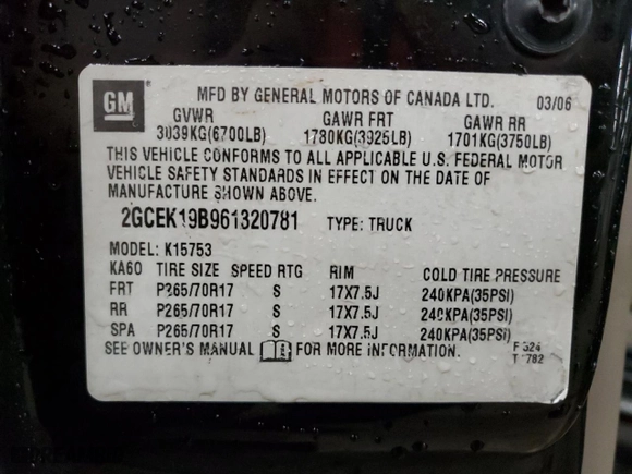 2006 Chevrolet Silverado 1500 LT2 with VIN 2GCEK19B961320781, listed as a Copart auction lot 49303225 with 116,435 mi miles and Clean Title. Bid and sale history available at carsss.com. Image 13.