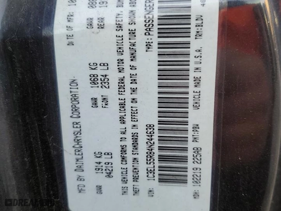 2004 Chrysler Sebring LXi with VIN 1C3EL55R84N244638, listed as a Copart auction lot 48477315 with 141,394 mi miles and Salvage Title. Bid and sale history available at carsss.com. Image 12.