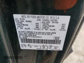 2003 Ford F-150 XL with VIN 1FTRX17L73KA47012, listed as a Copart auction lot 47410495 with 206,967 mi miles and Salvage title. Bid and sale history available at DreamBid. Image 12.