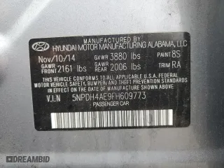 2015 Hyundai Elantra SE with VIN 5NPDH4AE9FH609773, listed as a Copart auction lot 51967725 with 31,962 mi miles and Salvage Title. Bid and sale history available at carsss.com. Image 12.