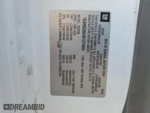 2006 Chevrolet Express Passenger with VIN 1GAHG39U461274433, listed as a Copart auction lot 82622414 with 206,975 mi miles and Clean title. Bid and sale history available at DreamBid. Image 13.