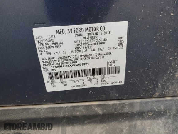 2019 Ford Explorer XLT z VIN 1FM5K8D8XKGA08921, wystawiony jako Copart lot #61784075 z przebiegiem 113 954 mil mil oraz Szkoda całkowita • Salvage title. Historia ofert i sprzedaży dostępna na DreamBid. Obrazek 14.