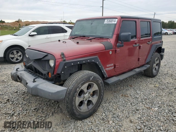 2012 Jeep Wrangler Unlimited Sport RHD with VIN 1C4BJWKGXCL102279, listed as a Copart auction lot 75360814 with 262,514 mi miles and Salvage title. Bid and sale history available at DreamBid. Image 1.