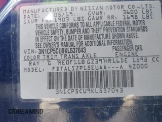 2019 Nissan Kicks S with VIN 3N1CP5CU9KL537043, listed as a IAAI auction lot 41766823 with Not Provided miles. Bid and sale history available at carsss.com. Image 9.