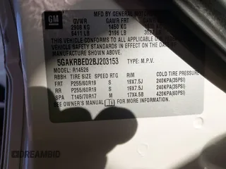 2011 Buick Enclave CXL-1 with VIN 5GAKRBED2BJ203153, listed as a IAAI auction lot 41403768 with 121,268 mi miles. Bid and sale history available at carsss.com. Image 9.