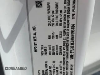 2021 Tesla Model 3 Long Range z VIN 5YJ3E1EB7MF093184, wystawiony jako Copart lot #58060385 z przebiegiem 51 678 mil mil oraz Nie do naprawy • Non repairable. Historia ofert i sprzedaży dostępna na DreamBid. Obrazek 12.