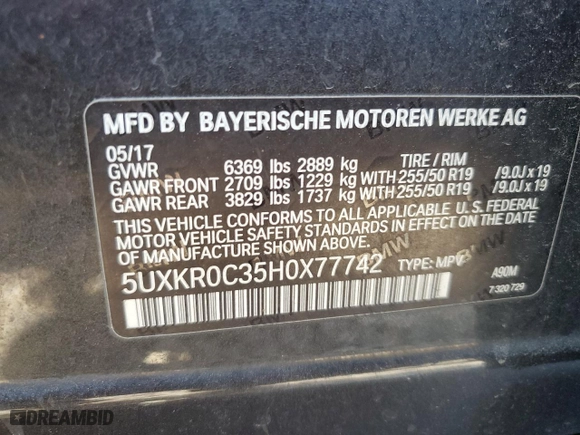 2017 BMW X5 xDrive35i with VIN 5UXKR0C35H0X77742, listed as a Copart auction lot 47163875 with 131,515 mi miles and Salvage Title. Bid and sale history available at carsss.com. Image 13.