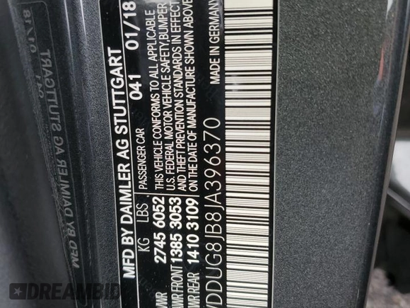 2018 Mercedes-Benz S 63 AMG with VIN WDDUG8JB8JA396370, listed as a Copart auction lot 81920304 with 41,713 mi miles and Salvage title. Bid and sale history available at DreamBid. Image 13.