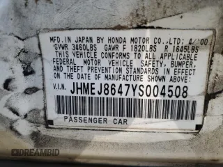2000 Honda Civic EX with VIN JHMEJ8647YS004508, listed as a Copart auction lot 76315554 with 204,597 mi miles and Clean Title. Bid and sale history available at carsss.com. Image 12.