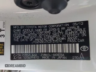 2012 Toyota Prius Two z VIN JTDZN3EU7C3137574, wystawiony jako IAAI lot #42070264 z przebiegiem 107 515 mil mil oraz . Historia ofert i sprzedaży dostępna na DreamBid. Obrazek 9.
