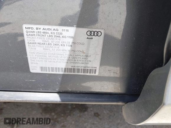2015 Audi Q3 Premium Plus с VIN WA1EFCFS6FR010285, выставлен на аукционе IAAI как лот 42202068 с пробегом 104 945 миль миль и . История ставок и продаж доступна на DreamBid. Изображение 9.