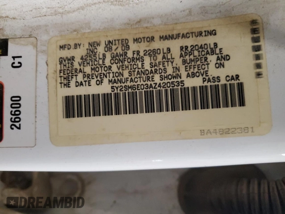 2010 Pontiac Vibe z VIN 5Y2SM6E03AZ420535, wystawiony jako Copart lot #55619275 z przebiegiem 172 026 mil mil oraz Czysty tytuł • Clean title. Historia ofert i sprzedaży dostępna na DreamBid. Obrazek 12.
