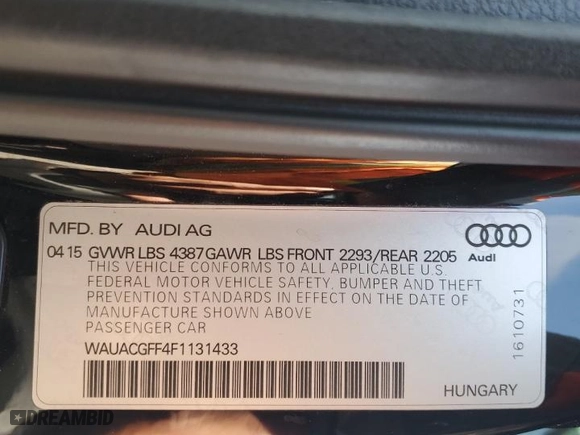 2015 Audi A3 1.8T Premium with VIN WAUACGFF4F1131433, listed as a Copart auction lot 50580275 with 73,019 mi miles and Salvage Title. Bid and sale history available at carsss.com. Image 14.