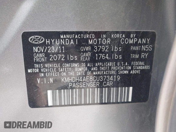 2012 Hyundai Elantra GLS с VIN KMHDH4AE8CU373419, выставлен на аукционе IAAI как лот 42356166 с пробегом 76 259 миль миль и . История ставок и продаж доступна на DreamBid. Изображение 9.