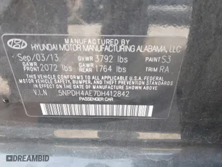 2013 Hyundai Elantra GLS with VIN 5NPDH4AE7DH412842, listed as a IAAI auction lot 41646824 with 110,666 mi miles. Bid and sale history available at carsss.com. Image 9.
