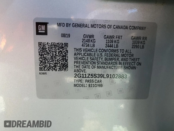 2020 Chevrolet Impala LT with VIN 2G11Z5S39L9102883, listed as a Copart auction lot 49539925 with 80,865 mi miles and Salvage Title. Bid and sale history available at DreamBid. Image 14.