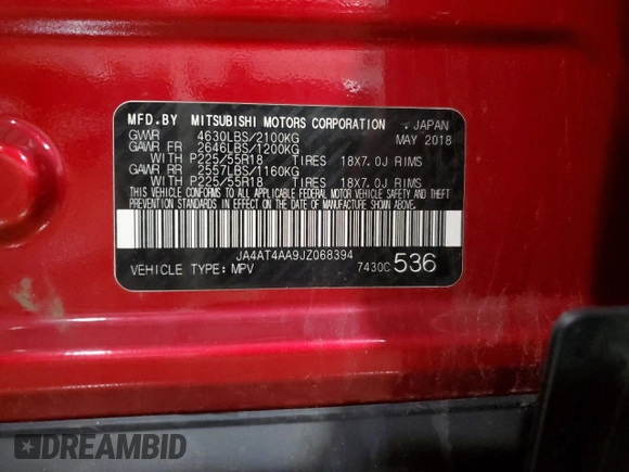 2018 Mitsubishi Eclipse Cross LE z VIN JA4AT4AA9JZ068394, wystawiony jako Copart lot #53265155 z przebiegiem 107 763 mil mil oraz Szkoda całkowita • Salvage title. Historia ofert i sprzedaży dostępna na DreamBid. Obrazek 13.