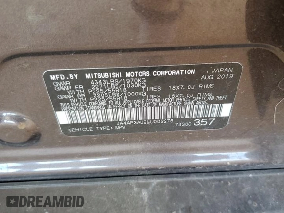 2020 Mitsubishi Outlander ES z VIN JA4AP3AU2LU002276, wystawiony jako Copart lot #45523185 z przebiegiem 127 479 mil mil oraz Szkoda całkowita • Salvage title. Historia ofert i sprzedaży dostępna na DreamBid. Obrazek 14.
