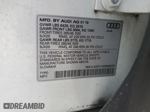 2019 Audi Q7 Premium Plus z VIN WA1LHAF71KD028279, wystawiony jako Copart lot #55224175 z przebiegiem 190 920 mil mil oraz Czysty tytuł • Clean title. Historia ofert i sprzedaży dostępna na DreamBid. Obrazek 13.