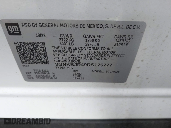 2024 Chevrolet Blazer LT с VIN 3GNKBJR49RS175777, выставлен на аукционе IAAI как лот 42376620 с пробегом 37 570 миль миль и . История ставок и продаж доступна на DreamBid. Изображение 9.