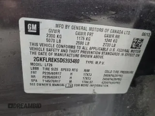 2013 GMC Terrain SLE with VIN 2GKFLREK5D6393480, listed as a Copart auction lot 50374415 with 104,245 mi miles and Salvage Title. Bid and sale history available at carsss.com. Image 13.