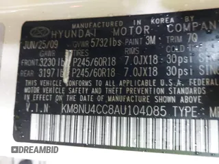 2010 Hyundai Veracruz Limited z VIN KM8NU4CC8AU104085, wystawiony jako IAAI lot #42252720 z przebiegiem 163 312 mil mil oraz . Historia ofert i sprzedaży dostępna na DreamBid. Obrazek 9.