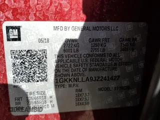 2018 GMC Acadia SLE with VIN 1GKKNLLA9JZ241427, listed as a Copart auction lot 43472435 with 95,088 mi miles and Salvage Title. Bid and sale history available at DreamBid. Image 13.
