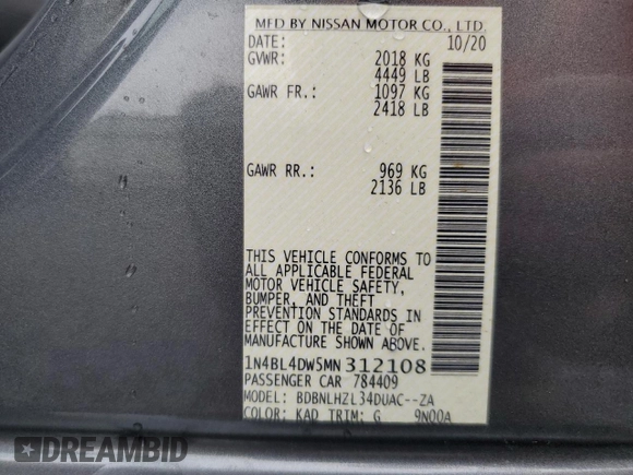 2021 Nissan Altima SV z VIN 1N4BL4DW5MN312108, wystawiony jako Copart lot #51712375 z przebiegiem 28 491 mil mil oraz Szkoda całkowita • Salvage title. Historia ofert i sprzedaży dostępna na DreamBid. Obrazek 14.