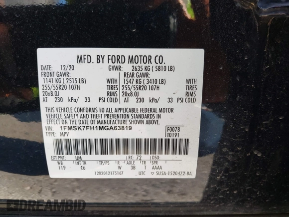 2021 Ford Explorer Limited z VIN 1FMSK7FH1MGA63819, wystawiony jako IAAI lot #41965734 z przebiegiem 68 409 mil mil oraz . Historia ofert i sprzedaży dostępna na DreamBid. Obrazek 9.