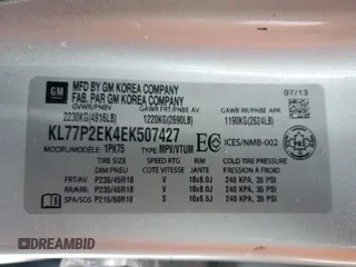 2014 Chevrolet Orlando z VIN KL77P2EK4EK507427, wystawiony jako Copart lot #87641825 z przebiegiem 138 625 mil mil oraz Tytuł czysty. Historia ofert i sprzedaży dostępna na DreamBid. Obrazek 13.
