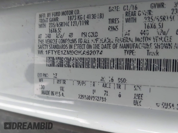 2016 Ford Transit Cargo with VIN 1FTYE1ZM9GKA62074, listed as a IAAI auction lot 41550212 with 138,474 mi miles. Bid and sale history available at carsss.com. Image 9.
