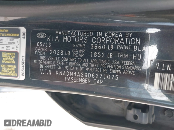 2013 Kia Rio EX with VIN KNADN4A39D6271075, listed as a IAAI auction lot 42684197 with 136,099 mi miles and . Bid and sale history available at DreamBid. Image 9.