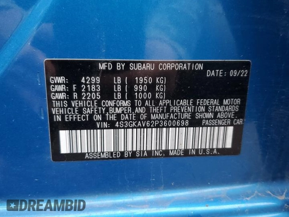 2023 Subaru Impreza Premium with VIN 4S3GKAV62P3600698, listed as a Copart auction lot 80282874 with 25,079 mi miles and Salvage title. Bid and sale history available at DreamBid. Image 12.