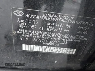 2017 Hyundai Sonata 2.4L z VIN 5NPE24AF2HH483323, wystawiony jako IAAI lot #42322738 z przebiegiem 144 607 mil mil oraz . Historia ofert i sprzedaży dostępna na DreamBid. Obrazek 9.
