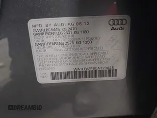 2012 Audi Q5 Premium Plus with VIN WA1LFAFP6CA129648, listed as a IAAI auction lot 42363980 with 91,943 mi miles and . Bid and sale history available at DreamBid. Image 9.