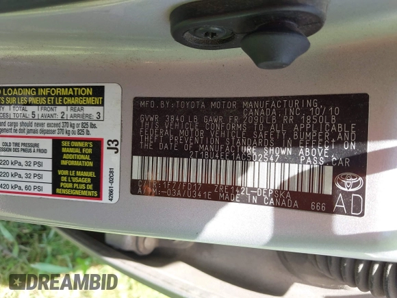 2010 Toyota Corolla с VIN 2T1BU4EE1AC502547, выставлен на аукционе IAAI как лот 42557195 с пробегом 218 269 миль миль и . История ставок и продаж доступна на DreamBid. Изображение 9.